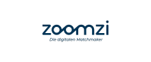 Das Zoomi-Logo wird auf einem eleganten schwarzen Hintergrund angezeigt.